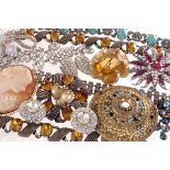 A selection of various costume jewellery, to include a hardstone and marcasite bracelet, a variety