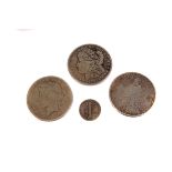 Four vintage US coins, comprising a 1921 Morgan Head dollar, F, a 1923 Liberty Head dollar, F/VF,