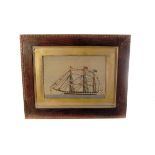 A 19th century Maritime silk, on a masted ship flying various countries flags, framed and glazed