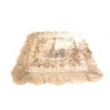 A WWI silk Souvenir of Arras, having embroided floral decoration with image of a church or cathedral