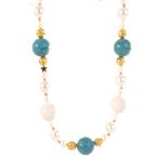 A white coral, pearl and turquoise bead necklace, also set with gilt beads, together with a pair