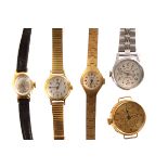 A small collection of lady's and gents watches, including a vintage Sekonda, two 9ct rose gold