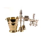 A collection of silver plated items, to include egg waiters, sifters, bells and more (parcel)