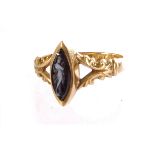 A Chester marked 18ct gold and sardonyx ring, the oval stone with white image of neo-classical style