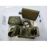 A collection of silver, silver plated and other items, including a silver carriage clock case, a