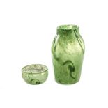 A rare Monart glass ginger jar and cover, in bright green colourway, similar to VJ shape, with