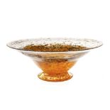 An unusual Monart Glass footed bowl, made for export purposes having etched marks to base, the