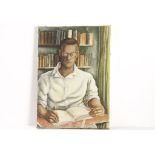 In the manner of Edward Burra (1905-1976) oil on canvas sketch, Portrait Of A Gentleman In Study,