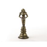 A 19th century south Indian bronze Deepalaksmi (Dipa-Lakshmi), this smaller domestic devotional