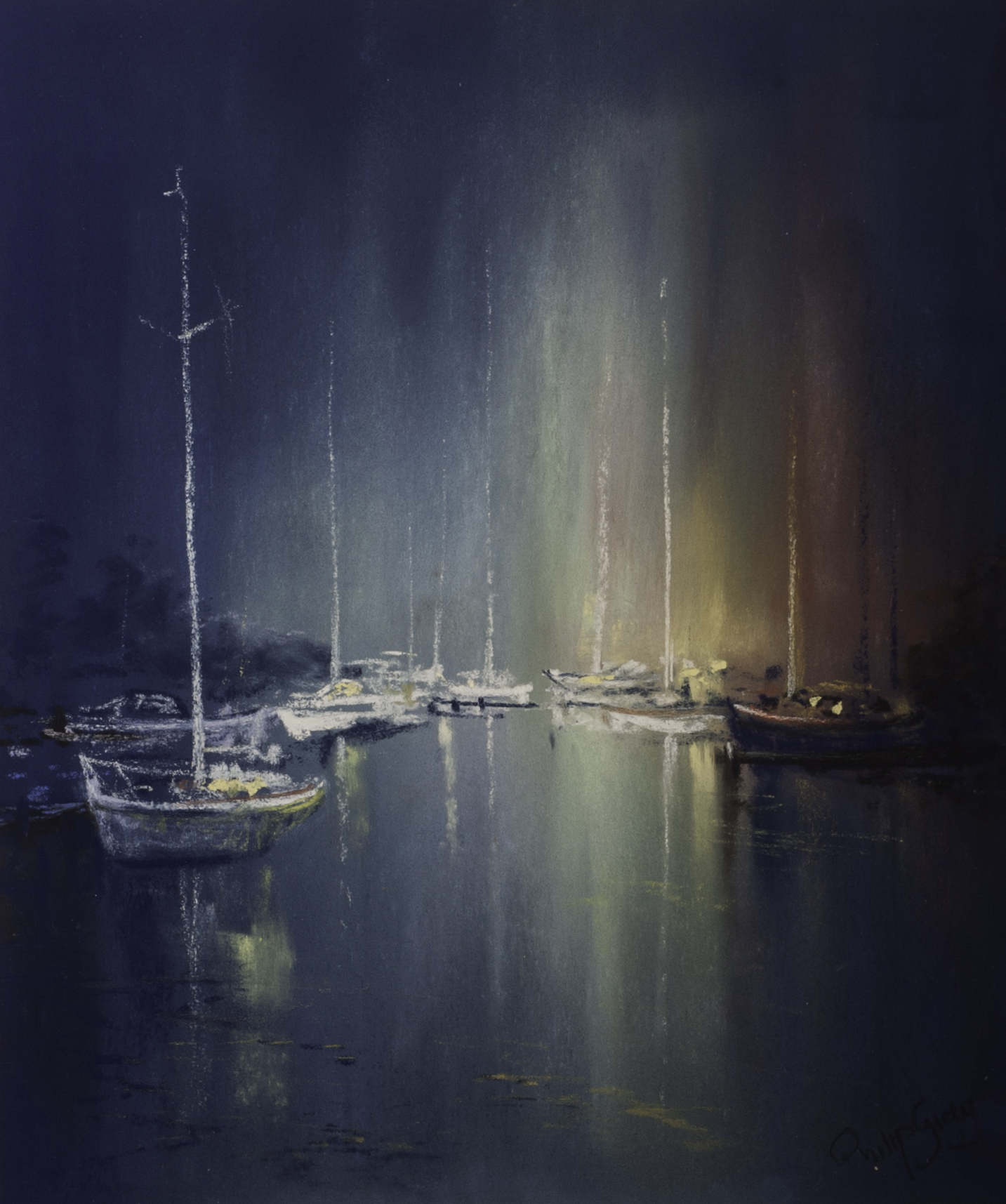 Philip Gray (Irish b.1959) a pair of pastel marine landscapes entitled ‘Moonlit Waters III’, and ‘ - Image 2 of 2