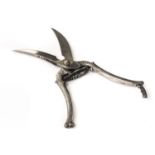 A pair of French Art Nouveau game shears, the handles with wing and exotic bird head designs