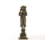 A late 18th century south Indian bronze Deepalaksmi (Dipa-Lakshmi), used as an oil lamp during the