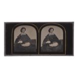 Stereoscopic Images: portrait ambrotype of seated young lady in crinoline, titled in note Grace