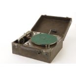 Portable gramophone: an Academy Portable No. 2, with Academy soundbox, straight tone-arm in copper-