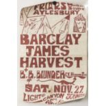 Barclay James Harvest: An original and early gig poster for Friars, Aylesbury, 27th November 1971,