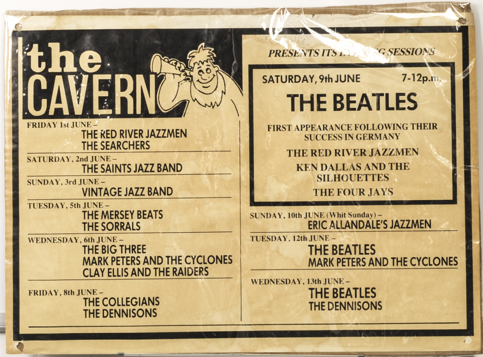 The Beatles / Cavern Club Poster for The Club for dates in June 1962 (believed to be later issue),