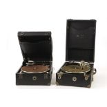 Portable gramophones: aMay-Fair de luxe black portable gramophone with May-Fair soundbox; and