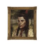 Dirk Bogarde framed Oil Painting On Board: titled ‘Chief Manyhops’, unusually showing Bogarde in the