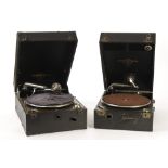 Portable gramophones: aColumbia Model 109A, with No. 9 soundbox (carrying handle incomplete); and