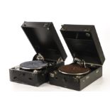 Portable gramophones: a Columbia Type 202 with 15a soundbox and nickel fittings (no lid album);