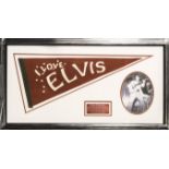 Elvis Presley: A rare 1956 “Cotton Bowl” felt pennant, mounted and framed, overall size 107x58cm