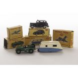 A Dinky Toys 254 Austin Taxi, black body, spun hubs, 190 Caravan, blue/cream, 405 Universal Jeep,