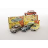 1960s Dinky Toy Cars, 146 Daimler 2.5 Litre V8, 145 Singer Vogue, metallic light green body, 141