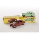 A Dinky Toys 156 Rover 75 Saloon, maroon body, red ridged hubs, 154 Hillman Minx, pale green body,