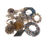 A collection of various jewels, to include an enamel  floral brooch, paste set jewellery and other