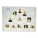 Football cigarette cards, Phillip's Pinnace cards in an album sheet containing 11 Fulham players (