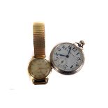 A Majex yellow metal gentleman's wristwatch, having triangular numerals and a date appiture,