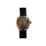 A vintage lady's 9ct gold cased Rolex watch, missing second hand, on black lizard grain leather