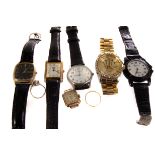 A group of gents wrist watches, AF, together with a 22ct gold band and a CZ dress ring (parcel)