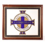 Football, Norther Ireland FC, a framed stained glass, leaded badge, 73cm x 60cm (gd)