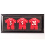 Football autographs, Liverpool FC, three signed and framed player prints, Tommy Smith (approx 37cm x