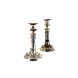 A pair of George III old Sheffield plate Matthew Boulton candlesticks, having telescopic movement (