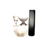 A grey Holmegaard glass vase, by Per Lutkin, together with a cut glass finger bowl, a glass salt and