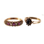 A 9ct gold, diamond and ruby ring, the seven alternating stone mounted in 9ct gold, size O, together