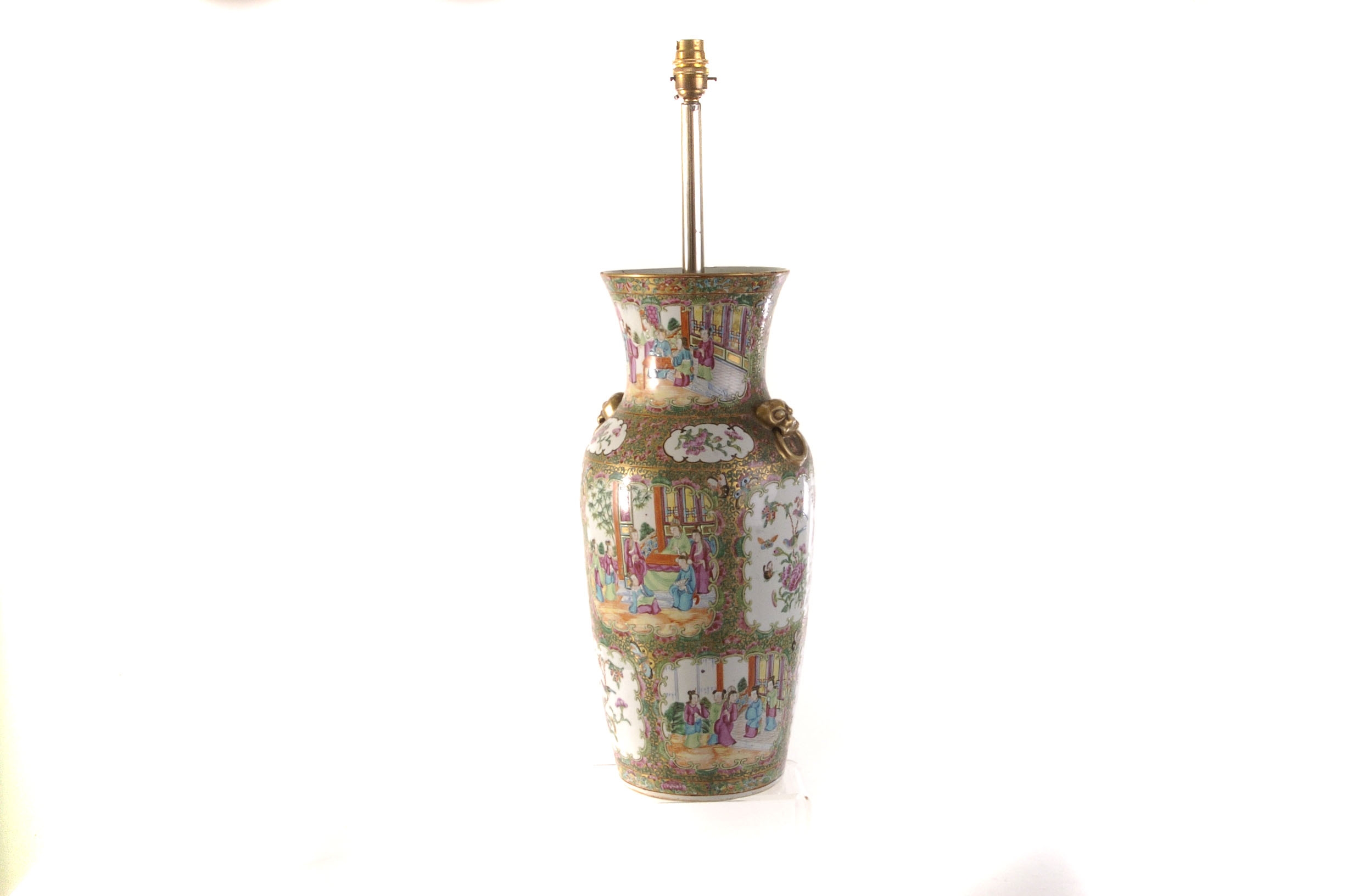 A large Chinese canton vase, later converted into a table lamp, approx 45cm H excluding lamp