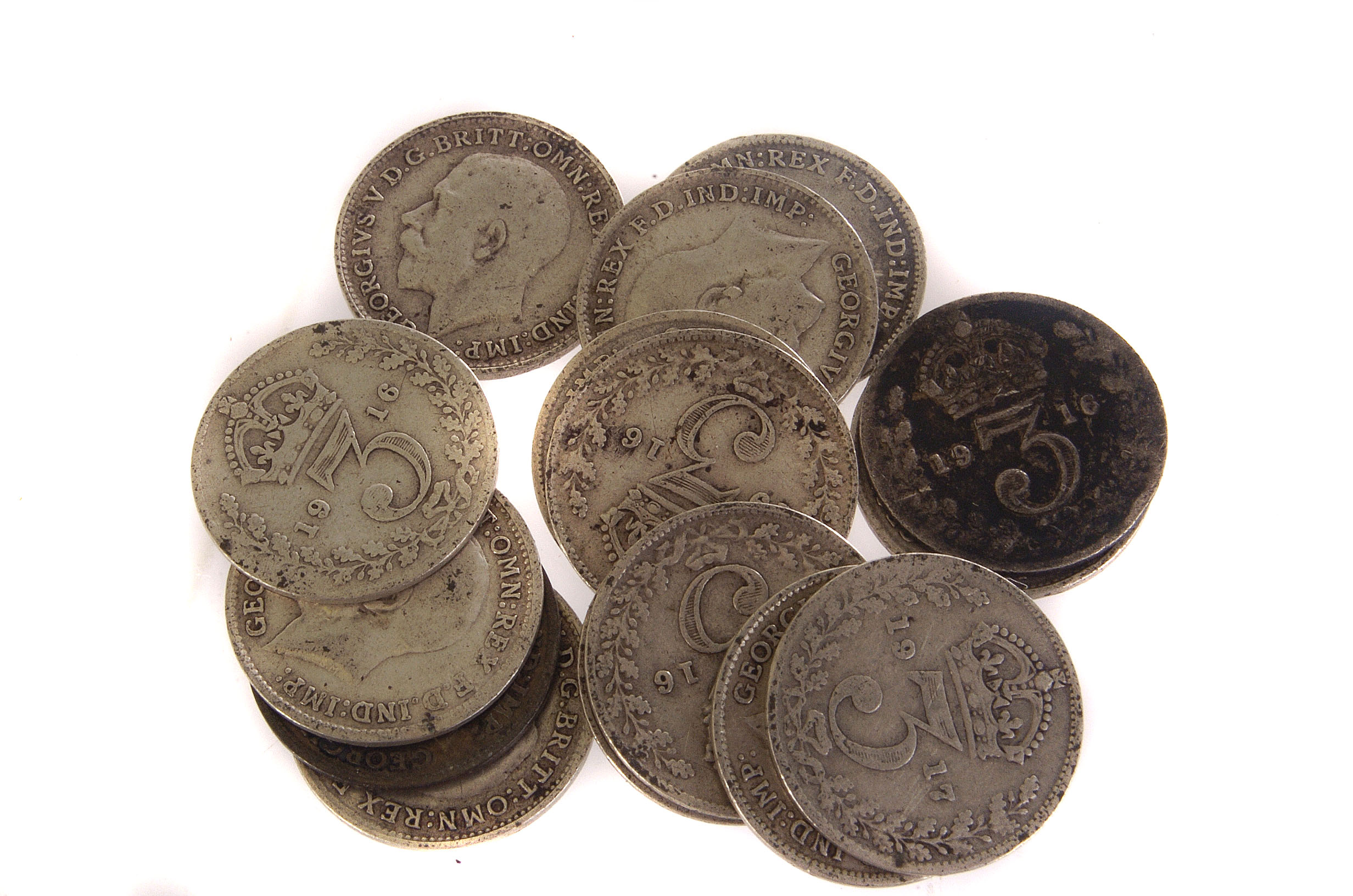 A collection of three pences, including silver and half silver examples (parcel)