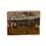 Gil Carrasco, oil on canvas, depicting a continental bull fight, in crowded arena, signed to