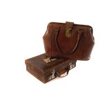 A Gladstone style lady's bag, together with a small ladies briefcase containing a selection of