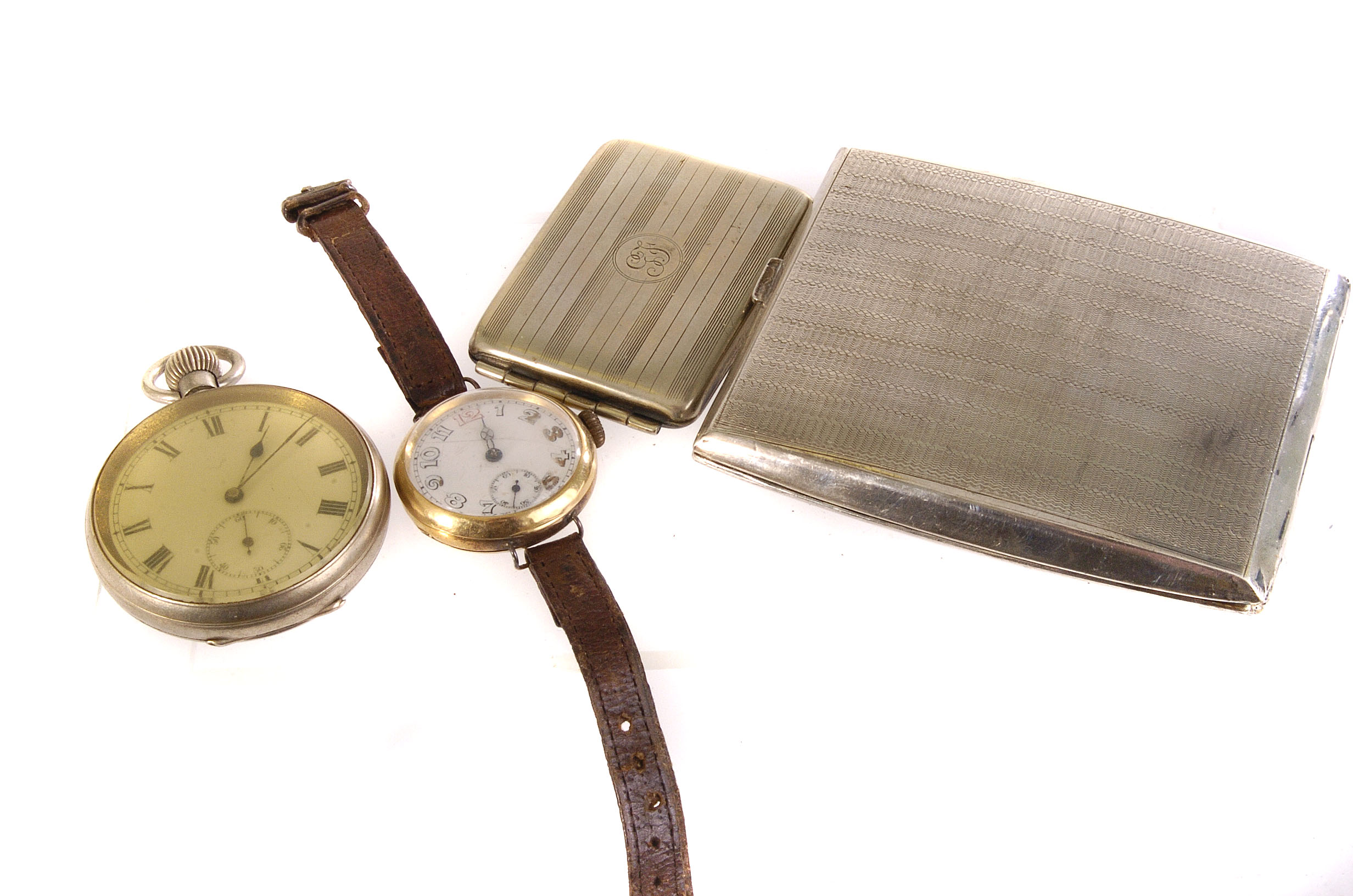 An 18ct gold cased vintage gentleman's wristwatch, together with a 9ct gold fob chain, a white metal