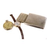 An 18ct gold cased vintage gentleman's wristwatch, together with a 9ct gold fob chain, a white metal