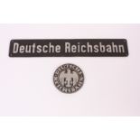 Two reproduction German Railway plaques: Deutsche Reichsbahn’ on rectangular plate apx. 23in x