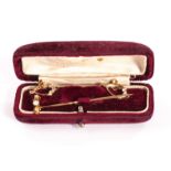A gold and gem set stick pin, having an opal and two old cut stones, in retailers box, together with