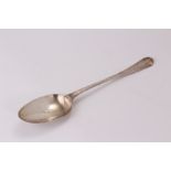 A large Prussian white metal basting spoon, bearing strike marks to handle, with engraved initials
