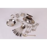 A collection of silver items, including an associated set of six teaspoons, a George V capstan