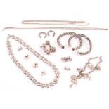 A collection of silver and white metal jewellery, including a pair of rope twist torison bangles,