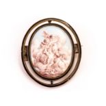 A pretty 19th century enamel brooch, having an oval central copper panel decorated in enamel with